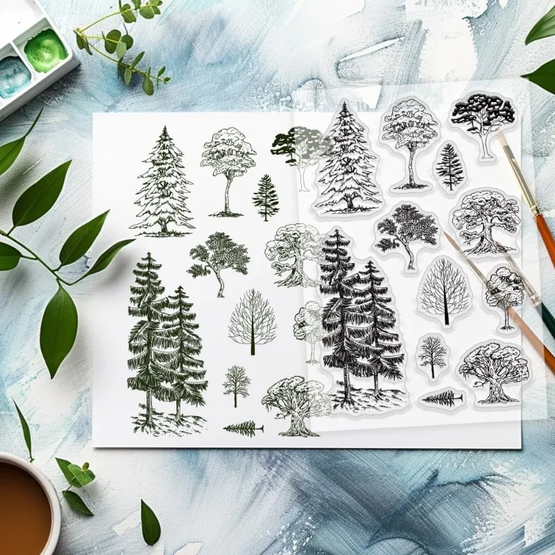 Set Timbri Trasparenti In Silicone Fai Da Te – Alberi E Natura, Per Scrapbooking, Biglietti E Decorazioni, ECMQS
