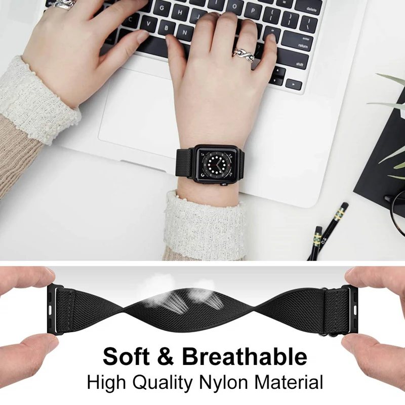 Фото Ремешок для Apple Watch band 44 мм 49 мм 45 мм 41 мм 40 мм 38 мм 42 мм, регулируемый эластичный браслет correa для iwatch 8 SE 7 6 5 3 Ultra 49 мм №2