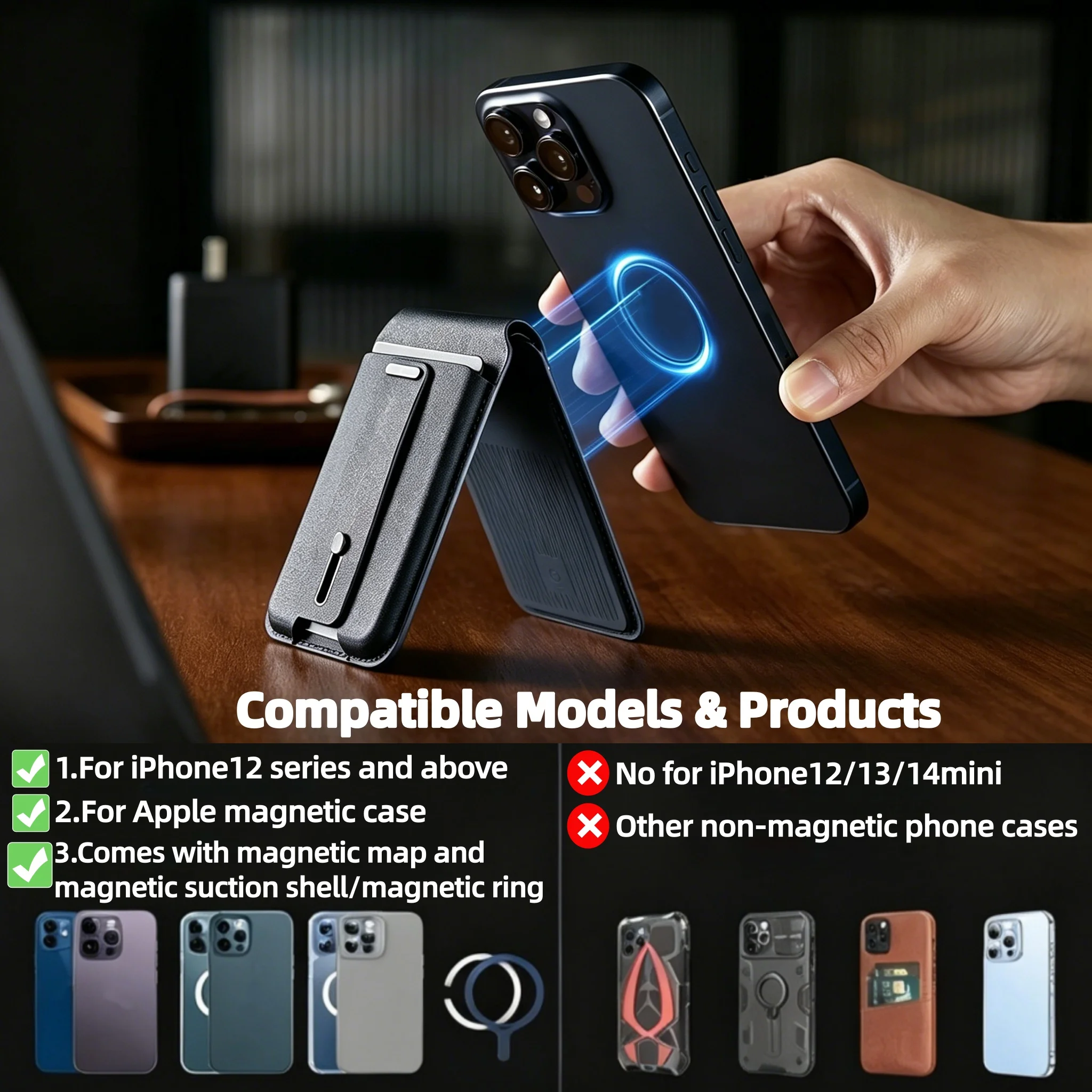 Slim Magnetic Leather Wallet & Stand – 7 Color Options