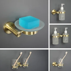 Double Toothbrush Holder Brushed Gold Cup Tumbler Holder Rack Wall Mount Glass Soap Dish Foam Dispanser Bathroom Accessories