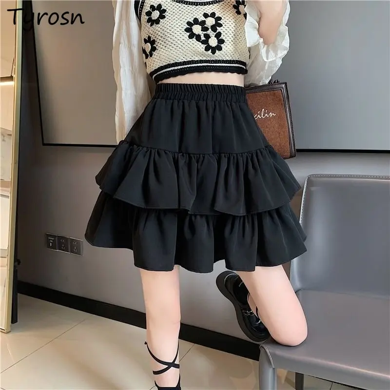 

Folds Skirts Women Minimalist Pure Design Sweet All-match Empire Summer Casual Mini Faldas Korean Style Students Preppy Fashion