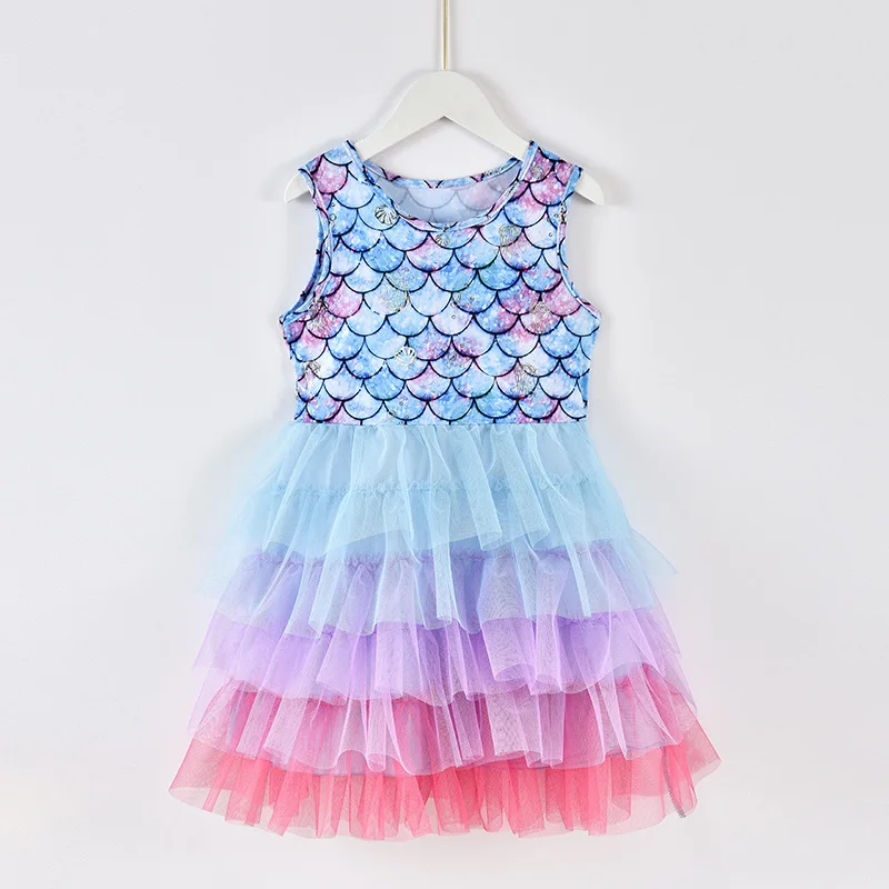 thumbnail image 1 of Vestido de sirena para niña de 3 a 8 años, tutú de princesa arcoíris, vestidos de fiesta de cumpleaños, traje de moda, 1 of 5