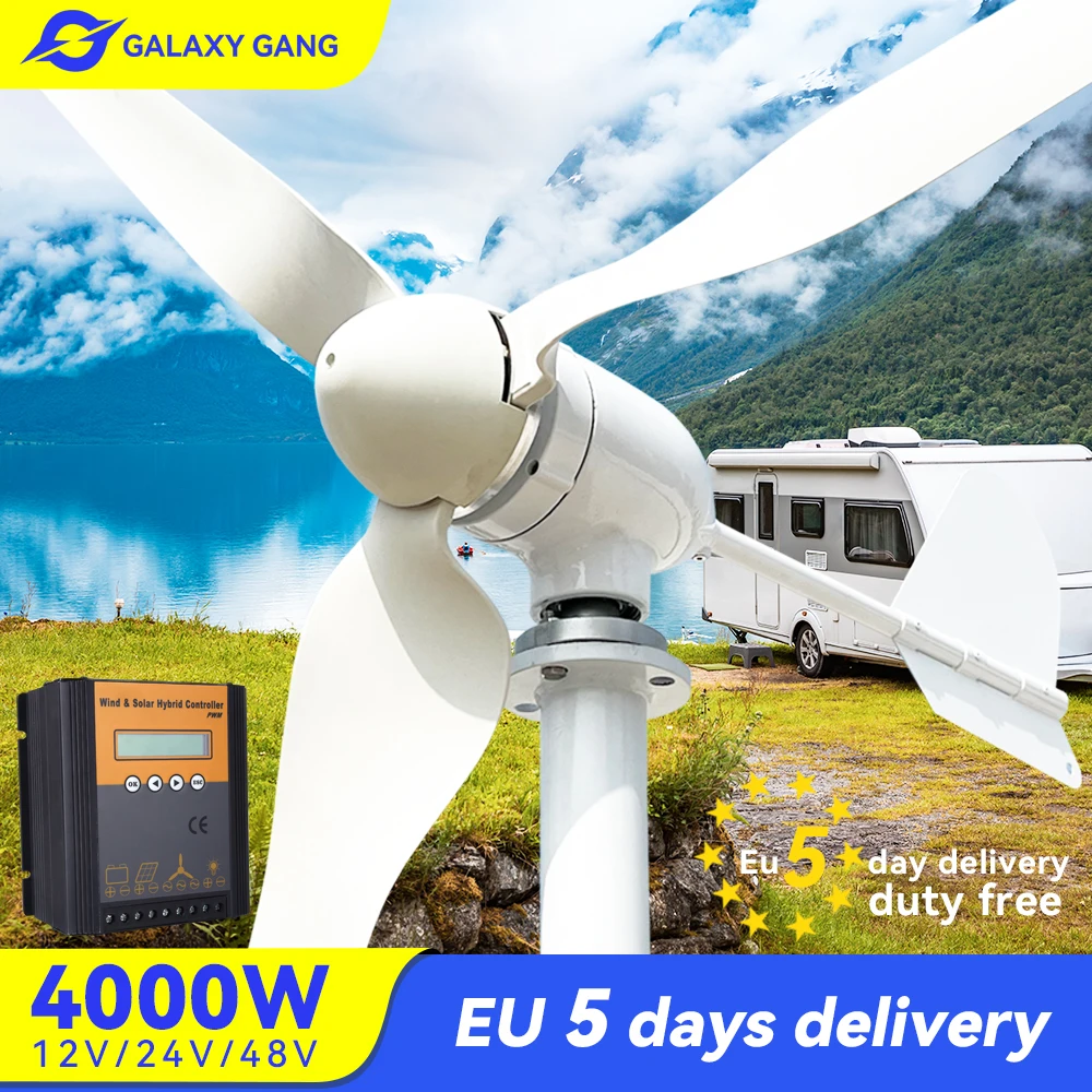 

EU Duty Free 4000w Wind Power Generator 48v 24v 12v 3 Blades Dynamo With MPPT Charge Controller Windmill RV For Yacht Farm Home