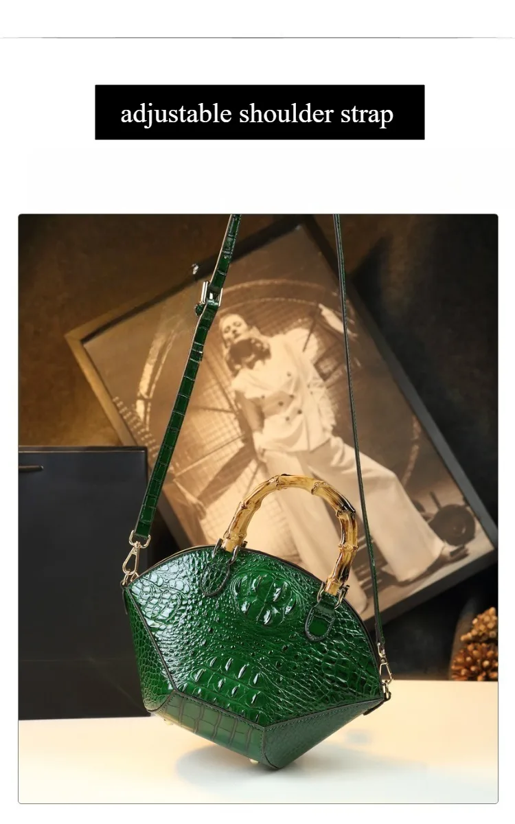 Robuste Leder-Damenhandtasche, 2026 Neue Modische Bambusmuster-Handtasche, Muschelförmige Umhängetasche mit Krokodilmuster – Detail 5