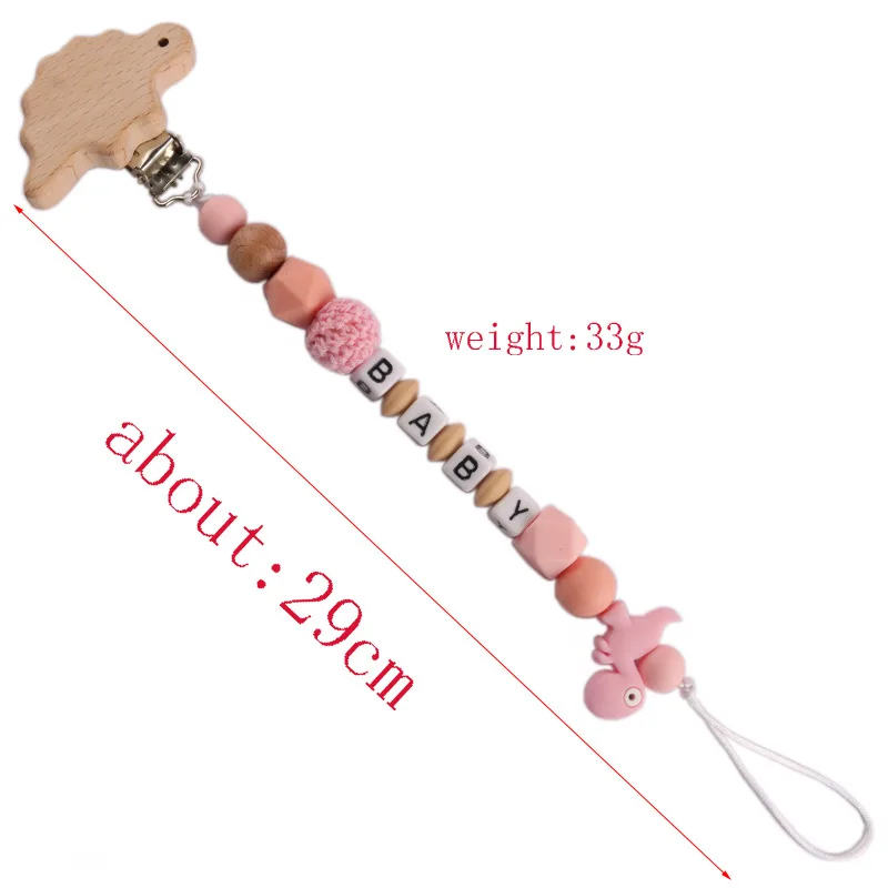 Custom Letter Name Dinosuar Pacifier Clips Chain Teether Pendants for Baby Infant Chew Leash Nipple Holder Teether Gifts