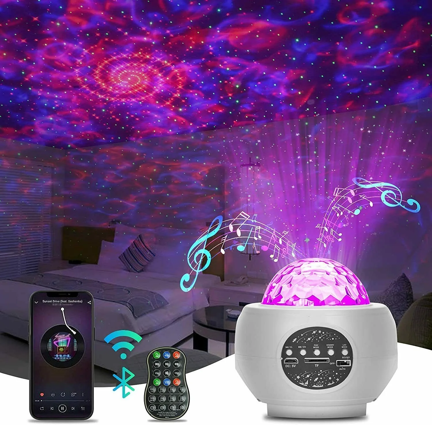 LED Galaxy Starry Night Light Projector Ocean Sky Star Party Speaker Remote Lamp 