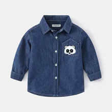 Chemise en Jean bleu à manches longues pour enfants, vêtements pour bébés, avec poches, motif de dessin animé, mignons, hauts en coton, vestes en Jean bleu, Cardigans à revers
