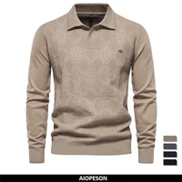 2023 New Autumn Cotton Polo Neck Sweaters for Men High Quality Pullover Knitted Sweater Men England Style Casual Social Pull Men 1