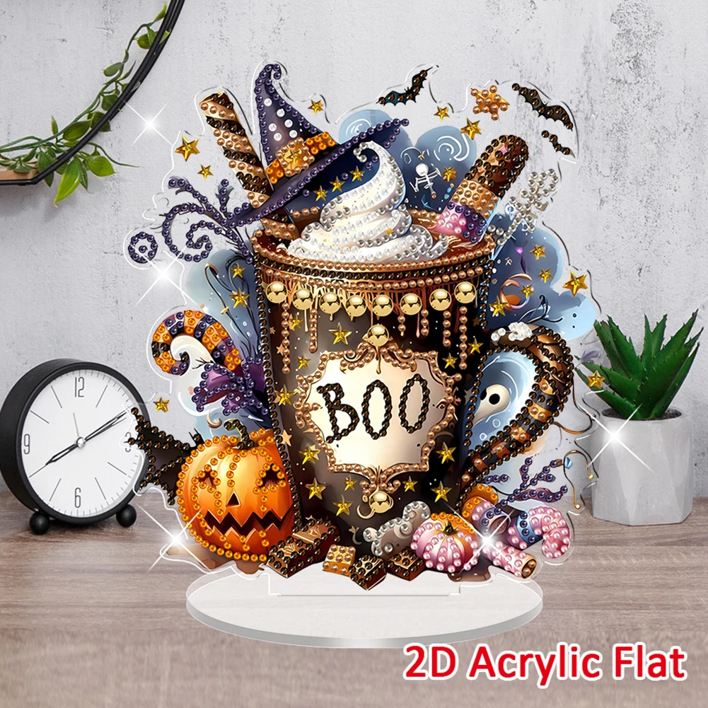 2D Flat Halloween DIY 5D DIY Diamond Art Tabletop Decorations Diamond Painting Desktop Decorations for Home Office Desktop Decor