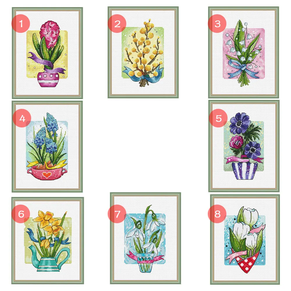 Kit Punto Croce Fishxx Botanical Floral Precision Printing B1613 Spring Bouquet Polyptych Precision Printing