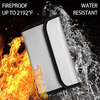 Borsa portadocumenti impermeabile ignifuga portatile con chiusura a cerniera custodia sicura per contanti con custodia per chiavi con carte di denaro con striscia adesiva 1