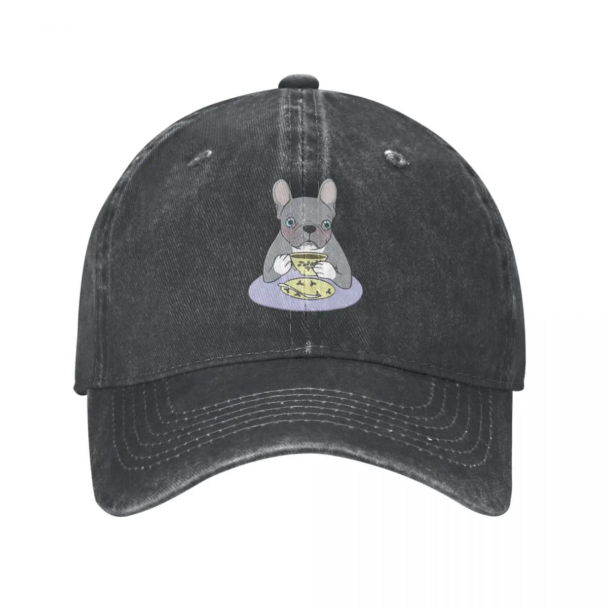 

High Tea With Sweet And Cute Blue Brindle French Bulldog Baseball Cap cowboy hat Peaked cap Cowboy Bebop Hats Men and women hats