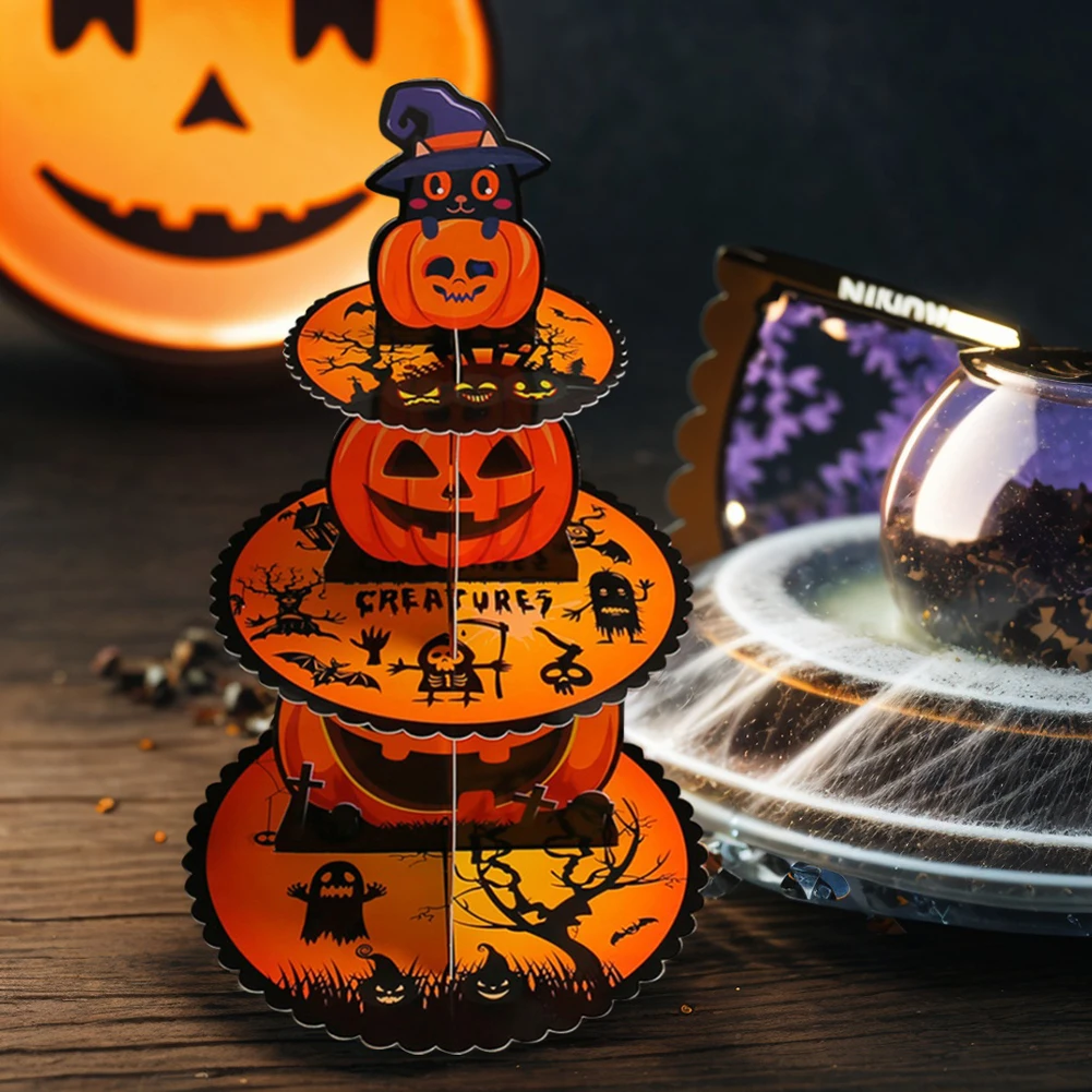 Halloween 3 Tier 3D Cupcake Stand Decoration Creative Desk Dessert Display Plate Cupcake Serving Tray for Club Party Decoration