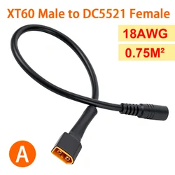 Solar Power Adapter Cable with XT60 to DC5521 Connectors, 18AWG for Efficient Battery Charging (XT60 Male)