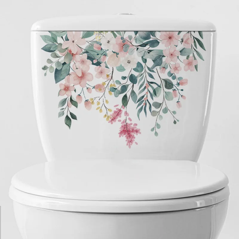 Fresh Flowers Toilet Stickers Decoration Wall Sticker for Kids Room WC Self-adhesive Wallpaper Mural Toilet Lid Seat Decals 1PC