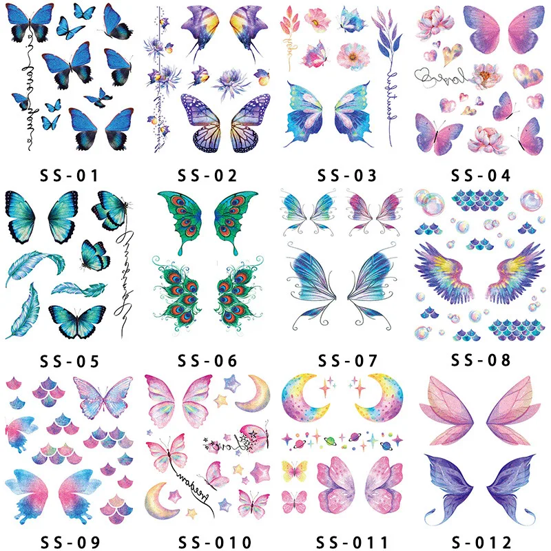 

12 листов татуировок-бабочек временные для детей женские глаза макияж галактика водонепроницаемые татуировки для лица наклейки для вечеринки Подарки
