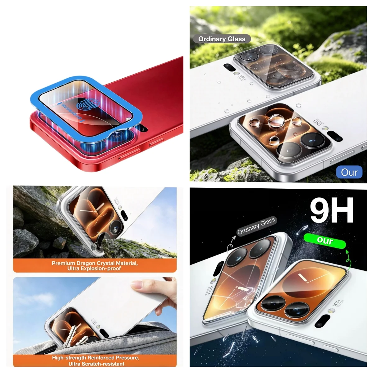 6-in-1 Tempered Glass Screen and Lens Protector Set - 9H Durability, No Dust, Mobile Accessory
