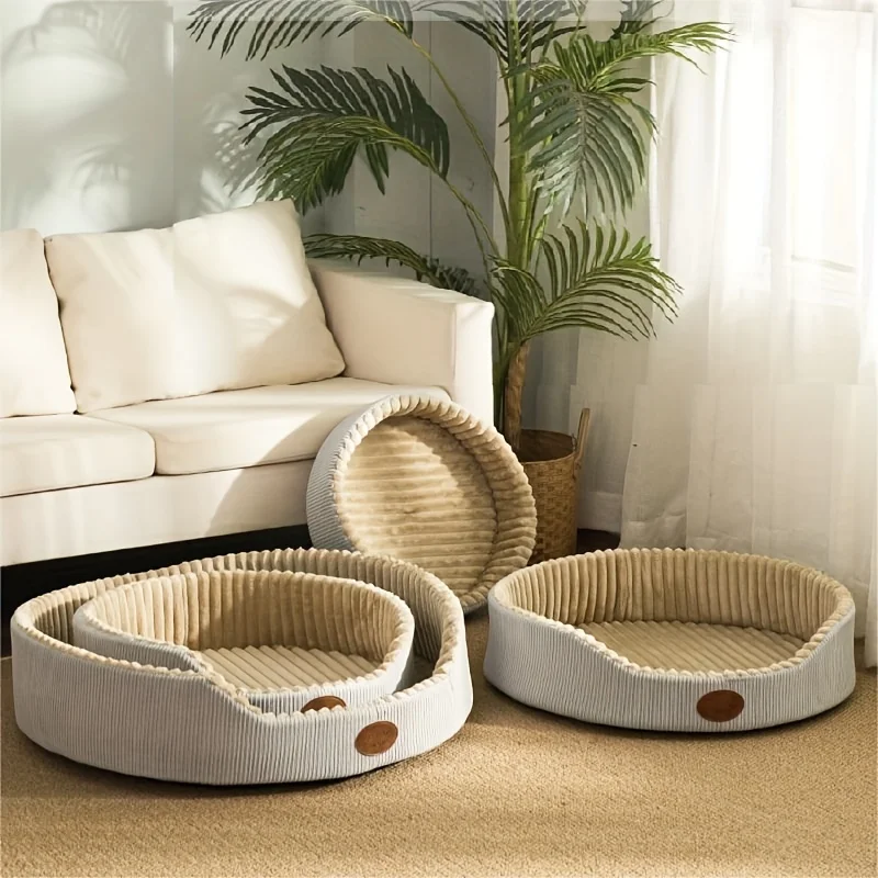 Modern Polyester Fiber Cat Bed, All-Season Cozy Pet Sofa for SmallDogs and Cats, Fashionable Round Plush Pet House & Condo
