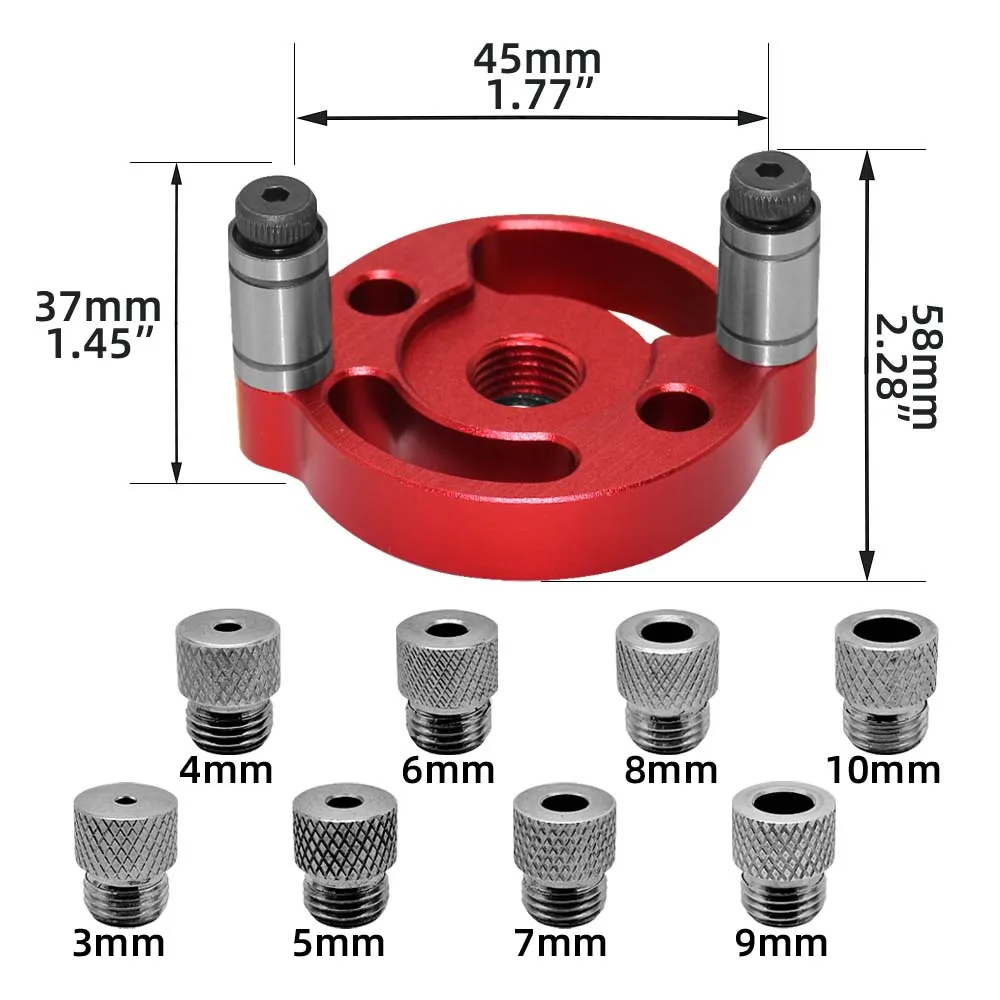 3–10 mm Dübellehren-Set – selbstzentrierender Bohrführungssucher mit 8 Stahlbuchsen – Locher aus Aluminiumlegierung für die Holzbearbeitung – Detail 4