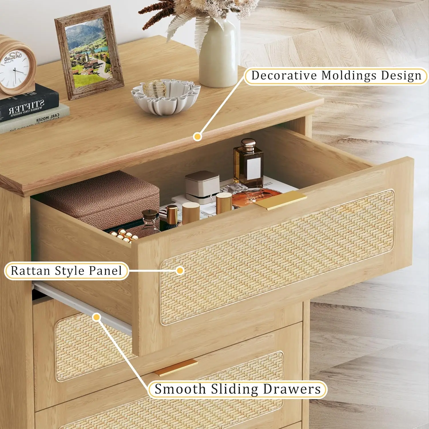 Boho Rattan 6-Drawer Dresser 3