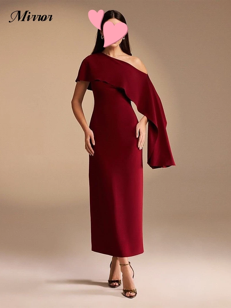 

Mirror Dress Elegant Vintage Sexy Simple Red One Shoulder Ruffle Customize Formal Occasion Prom Dress Evening Party Gowns