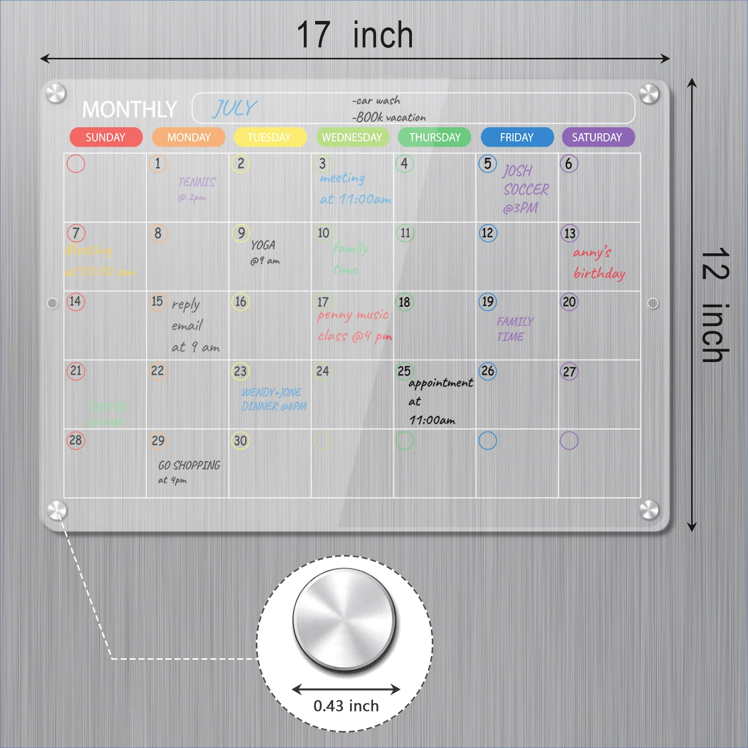 Acrylic Calendar for Fridge 12x 12 Vertical Magnetic Calendar for Fridge  Clear Magnetic Dry Erase Board for Fridge Vertical Clear Magnetic Calendar