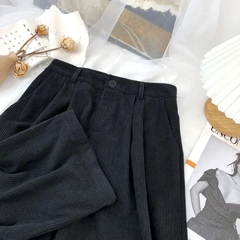 2色 ストレートパンツ レトロ コーデュロイ ハイウエスト ルーズ 女性用コーデュロイパンツ,ハイウエスト,レトロ,ストレート