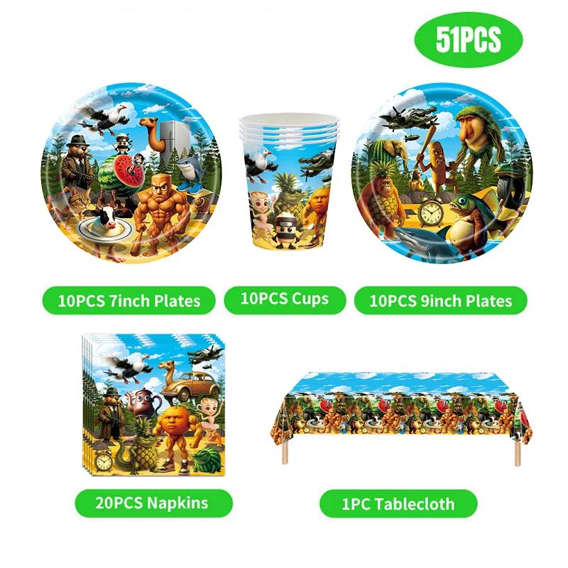 Brainrot – Ensemble De Décoration D'anniversaire Italienne, Ballon, Cadeaux De Fête D'anniversaire, Figurines Tung Sahur, Porte-clés, Vaisselle, Nappe