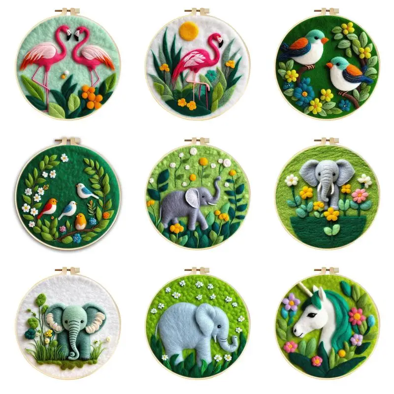 Flamingo Wool Felt Painting Needle Felt Starter Kits Needle Felting Kit Beginner With Picture Frame Wool For Adults
