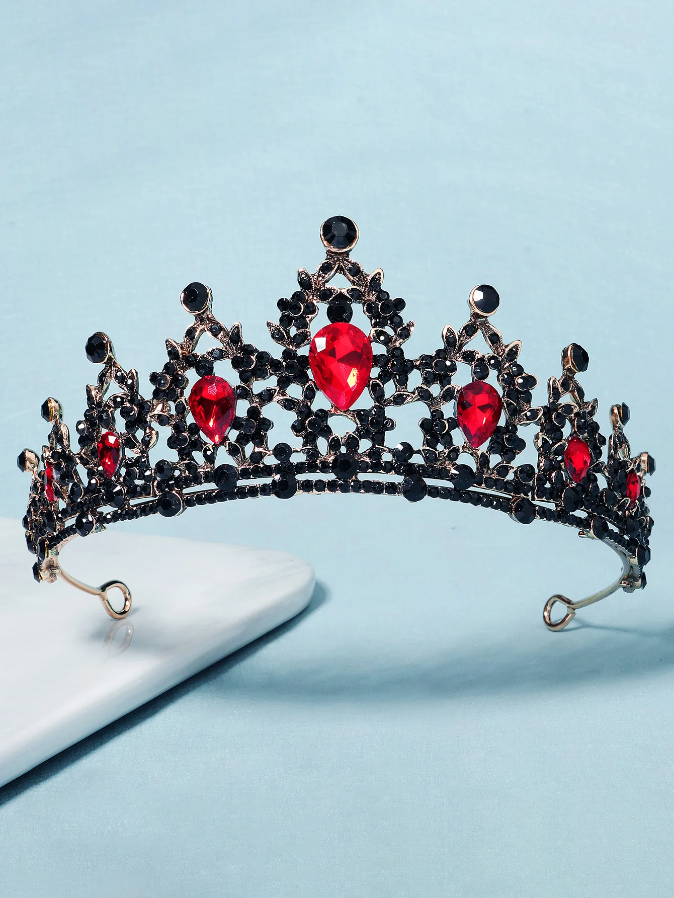 Mode Schwarz Kristall Haar Krone für Frauen Haar Zubehör Prom Gold Farbe Tiaras und Kronen Braut Haar Schmuck Geschenke – Detail 5