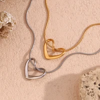 E.B.belle Thin Snake Chain Minimalist Heart Pendant Necklace 18K Gold Plated Decoration 316L Stainless Steel Jewelry