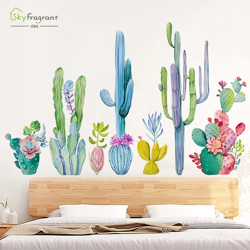 Watercolor Cactus Wall Stickers For Living Rooms Bedroom Background