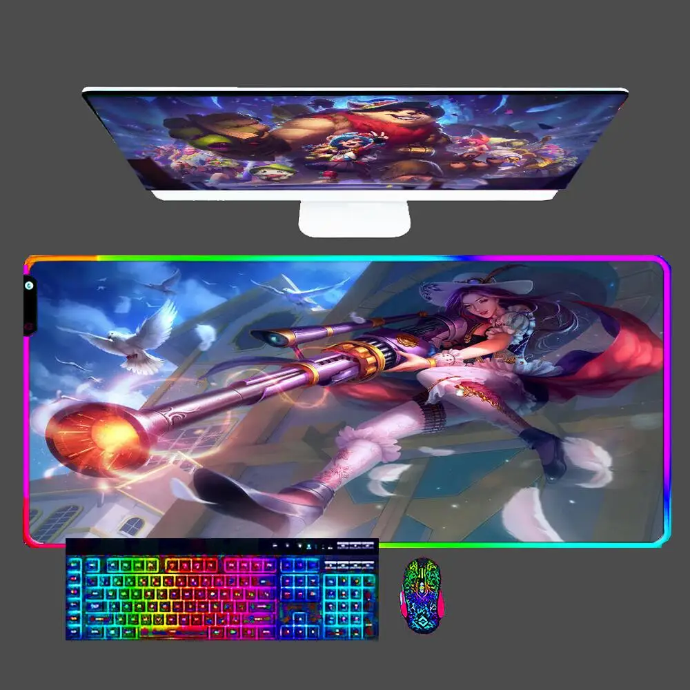 

Caitlyn League Of Legends RGB Mouse Pad gamer Large LED Keyboard NonSlip Rubber Computer Carpet Desk Mat PC Gamer 90x40 MousePad