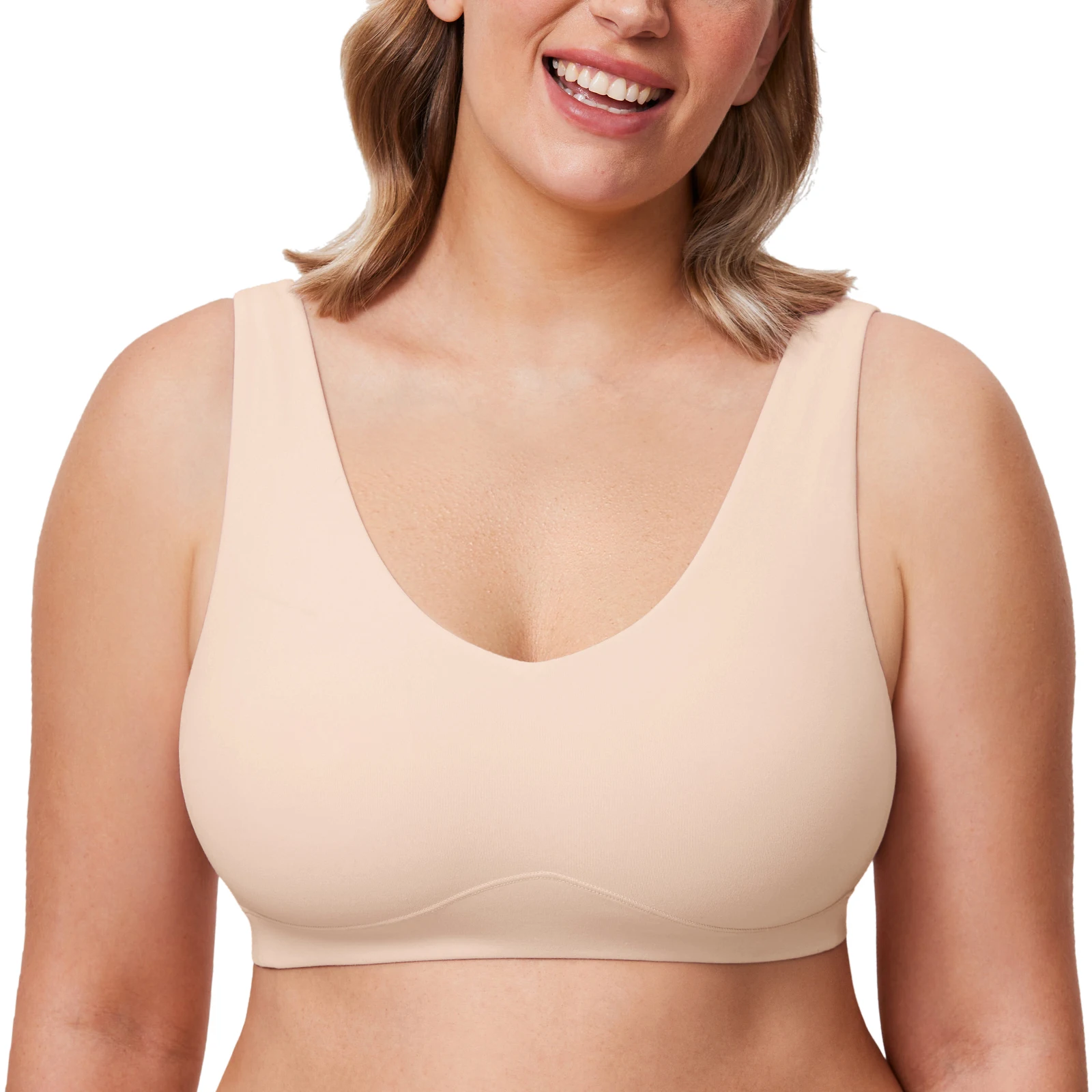 Women's Cozzifree Plus Size Wireless Bralette V Neck Full Coverage Seamless Tshirt Bras Supportive Wide Straps Unlined Bra