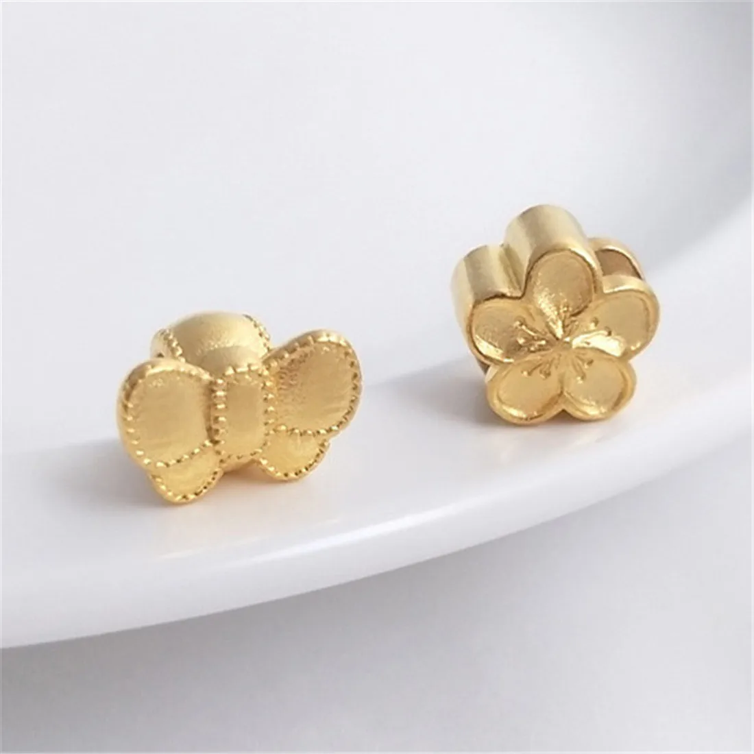 Vietnam Sand Gold Bow Beads Peach Blossom Large Hole Beads Handmade DIY Little Fairy Bracelet Beads Accessories C234