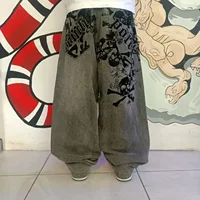 New Retro Southpole Jeans Skull Watermark Loose Jeans Men's and Women's Y2K Harajuku Gothic Hip Hop Skateboard Pants Street Wear 1