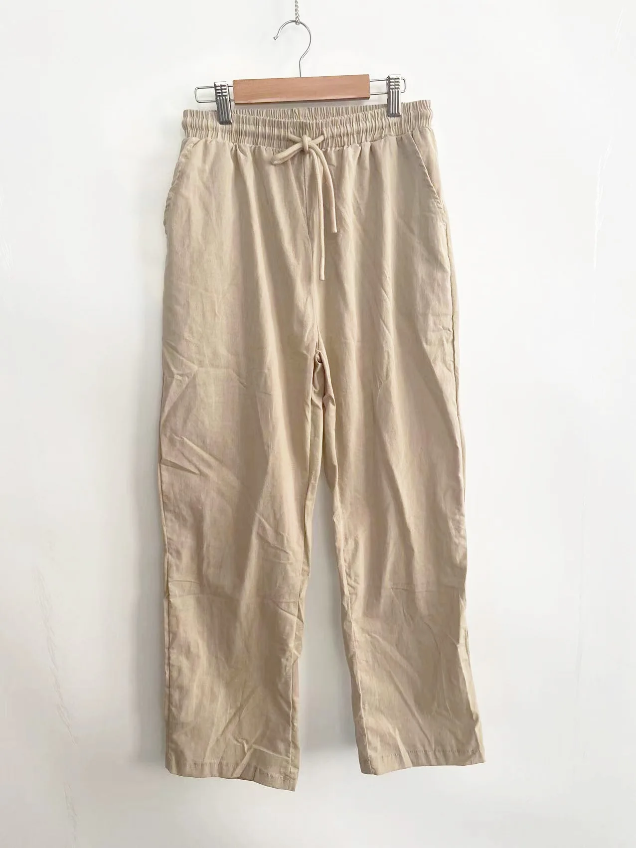 Cotton Linen Thin Drawstring Multi-element Printing Trousers Female Patchwork Pockets Mid Waist Loose Fitting Casual Pants