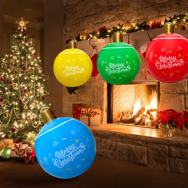 24 Inch PVC Inflatable Christmas Ball Outdoor Christmas Decorations Christmas Decorations Ball Holiday Yard Lawn Porch Decor 2