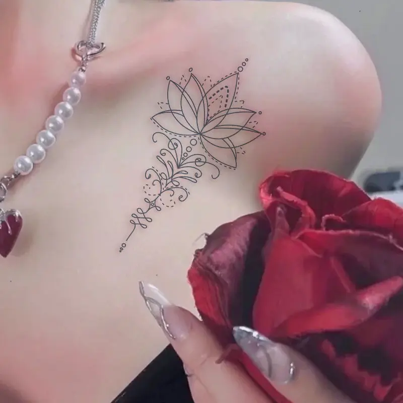 Tatuagem temporária à prova dwaterproof água etiqueta preta hena laço  arabian lotus totem flor flash tatoo mulher dedo arte do corpo falso tatto  - AliExpress