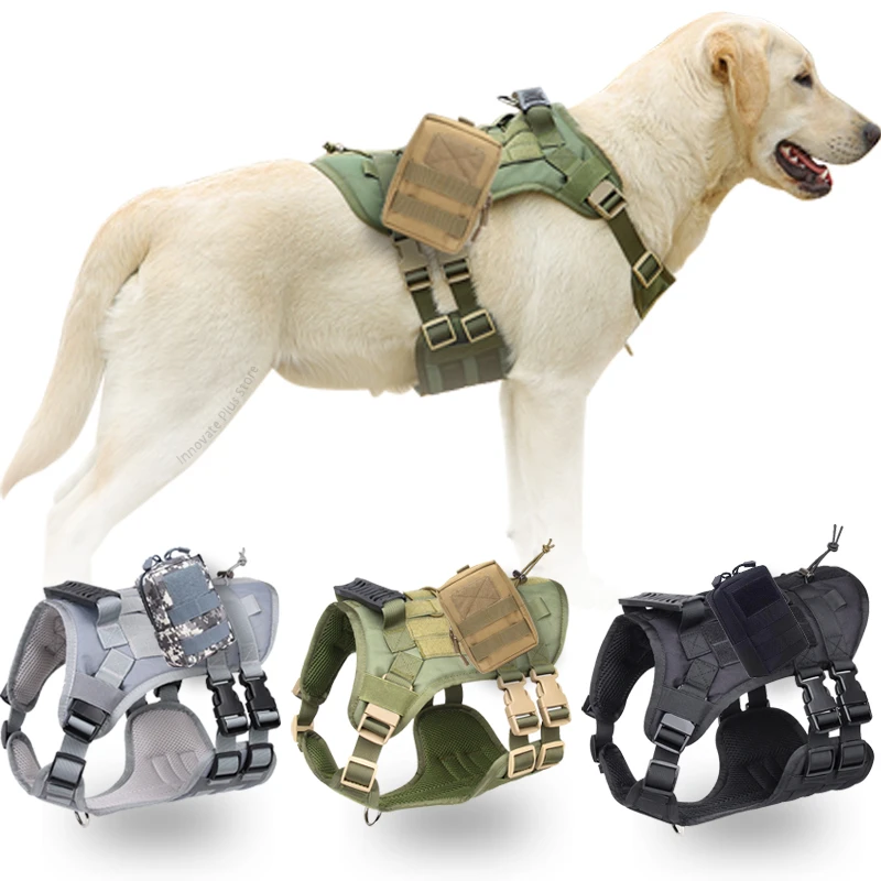 Military Dog Harness with Bag Tactical Training K9 Dog Harness for Large Dog German Shepherd Nylon Breathable Quick Release Vest