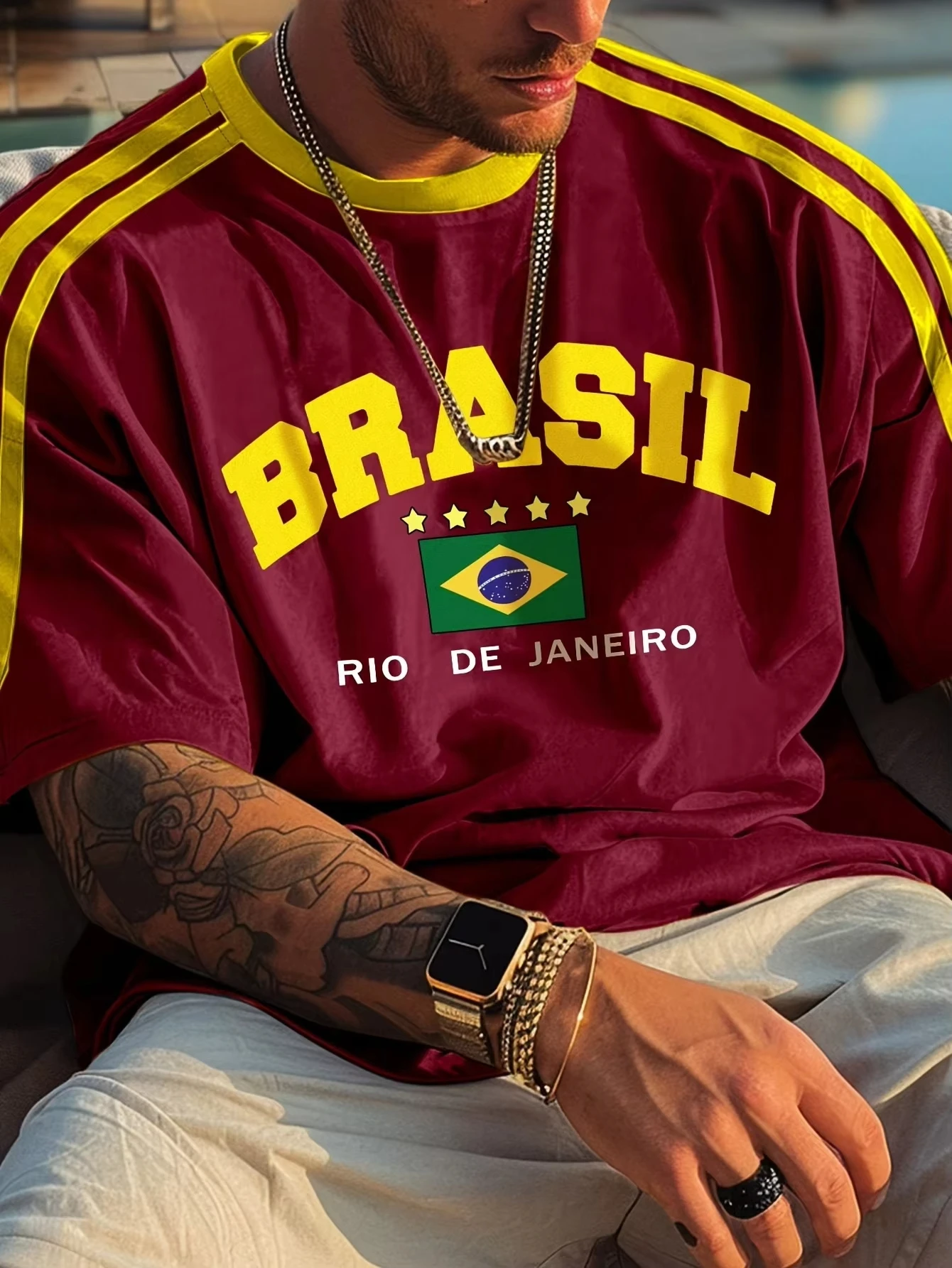 Brazilian Style Casual Men's Short Sleeve T-Shirt 3D Printed Crew Neck Pullover for Summer Outdoor Activities and Daily Wear
