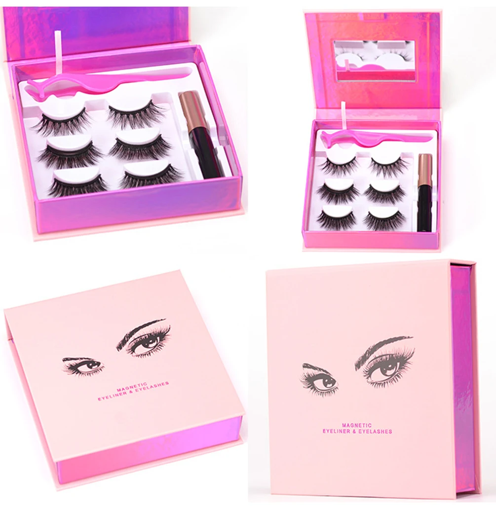 

False Lashes Set with Magnetic Eyeliner and Eyelash Assist Boutique Magnet Box Individual Makeup Private Label Custom Bulk