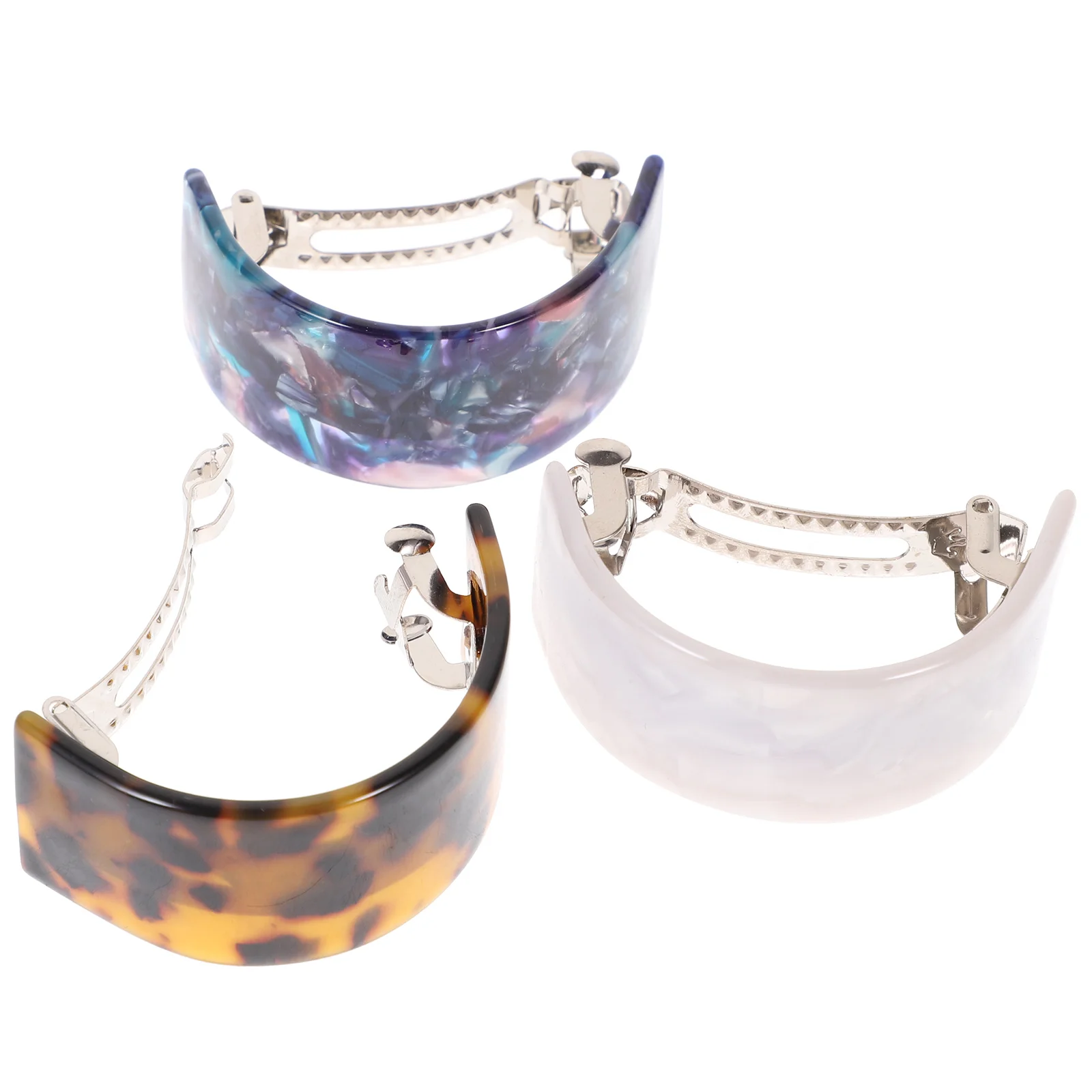 

3Pcs Pattern Hair Spring Clips Fashion Hairpins Semicircle Clips (White, Light Brown, Blue)