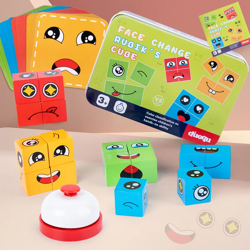 Kids Face Change Cube Puzzle Game Educational Toys Emotion Expressions Children Blocks Games Early Learning Montessori Toy 4