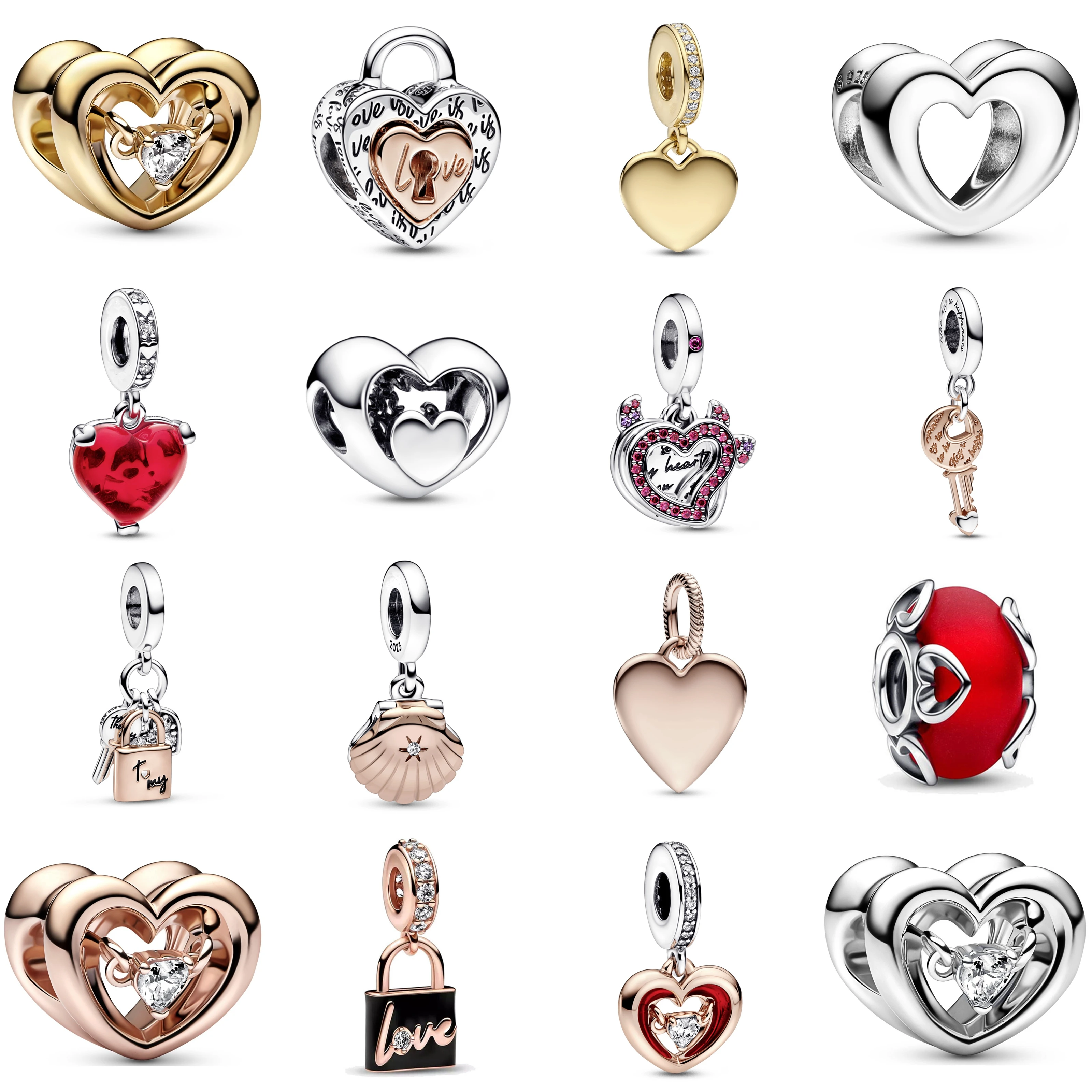 Original Two-tone Radiant Heart Padlock Splittable Heart Dangle Charm Fit Pandora 925 Sterling Silver Bracelet Jewelry 999 fine silver sterling silver jewelry bracelet free shipping frosted heart sutra creative