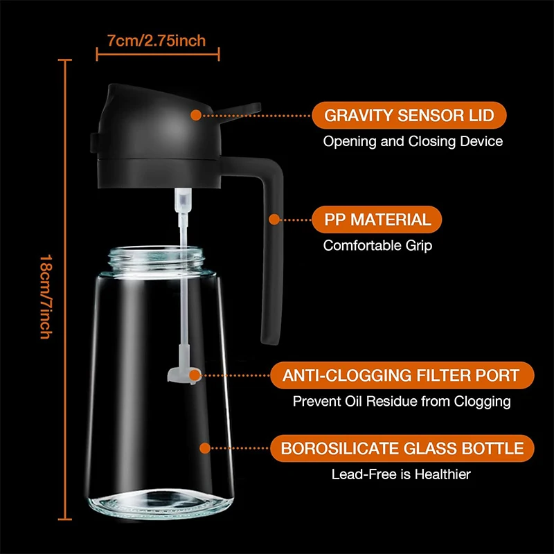 470ML 2 in 1 Olive Oil Dispenser Oil Sprayer Glass Olive Dispenser Bottle with Pourer Bottle for Salad BBQ