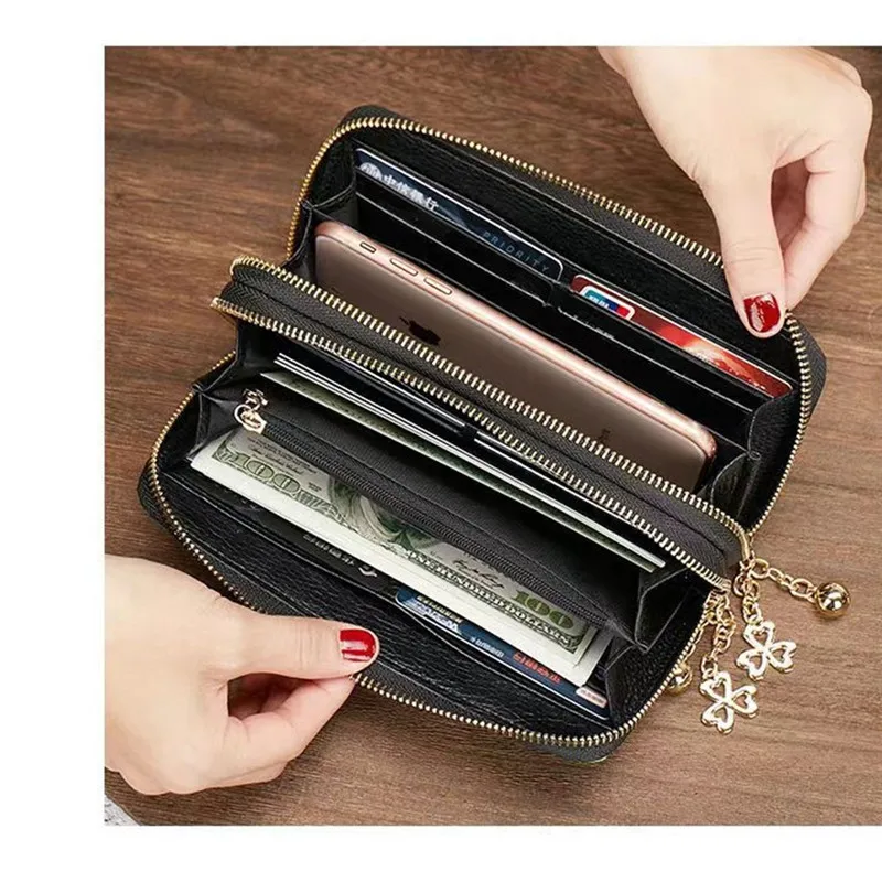 Large Women Wallets Genuine Leather Female Purse Long Woman Leather Wallet Double Zipper Ladies Clutch Hand Bag