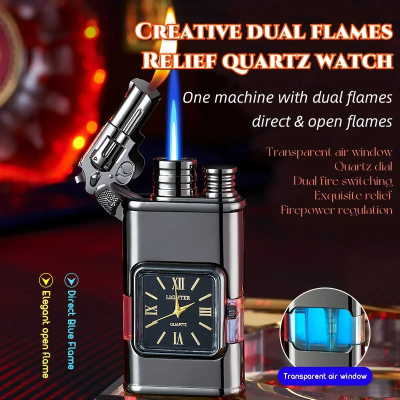 

Creative Butane Torch Lighters Dual Flame Windproof Turbine Torch Lighter Camping Outdoor Portable Cigar Lighter High-end Gift