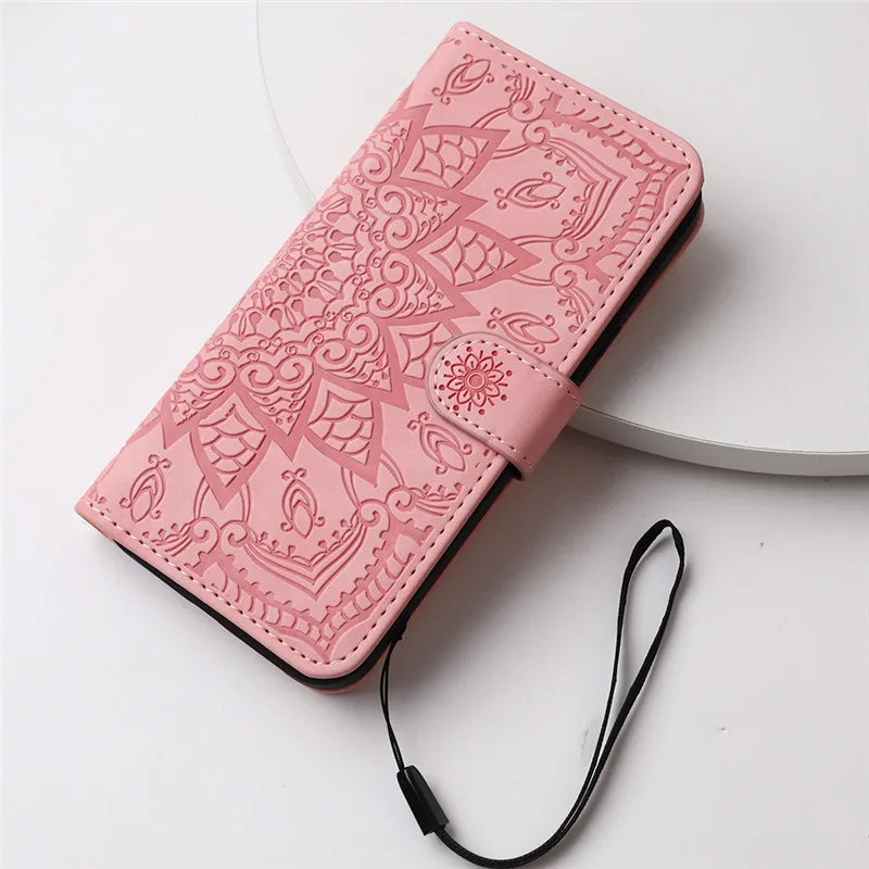 Elegant 3D Datura Flower Flip Case - Leather Wallet Phone Cover with Sling