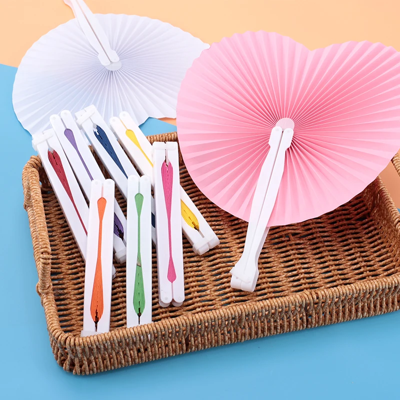 Multicolor Heart Shaped Folding Hand Fans for Parties